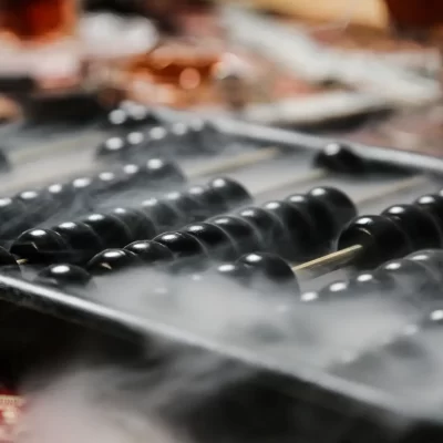 close side view black abacus on the table